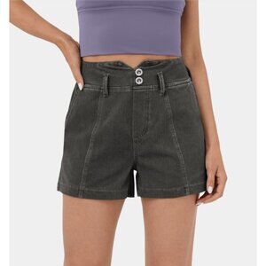 Halara High Waisted Denim Shorts Sz XS Black V Shaped Waist Pockets Cool Touch 3
